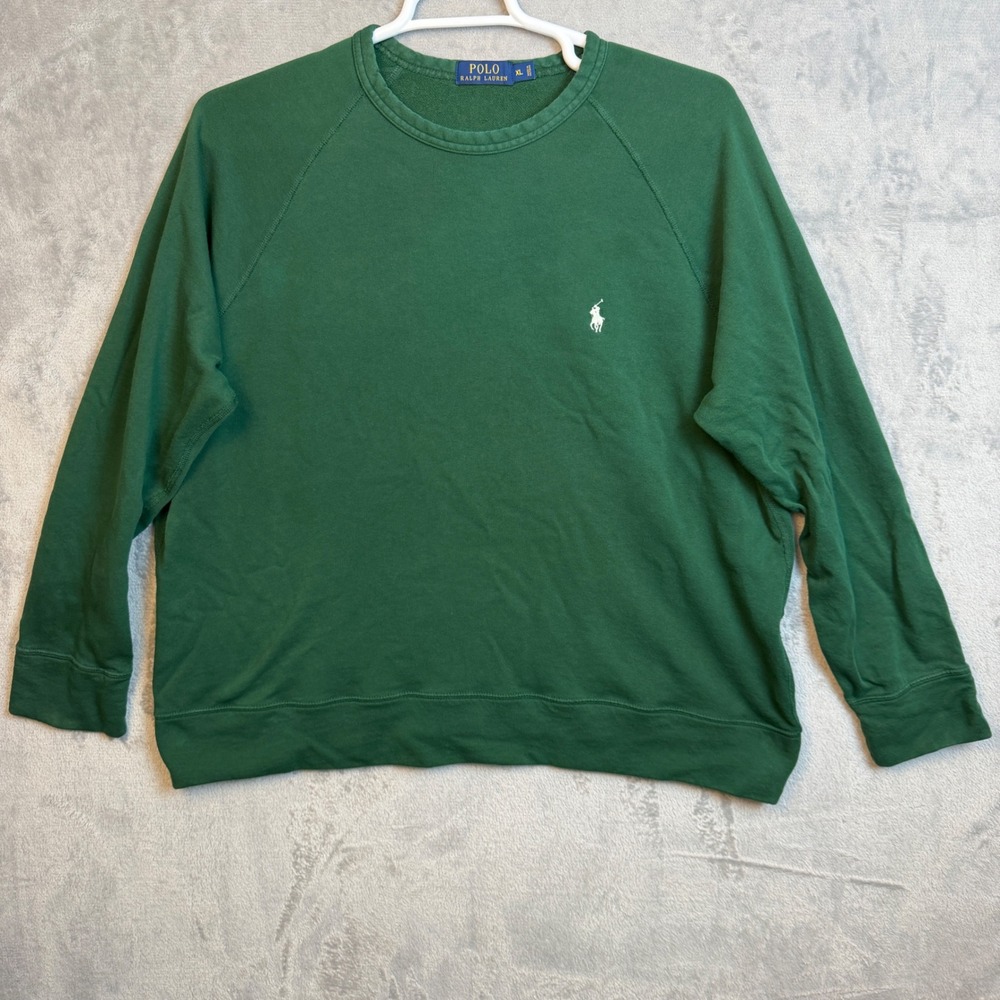 Polo Ralph Lauren Sweatshirt Mens XL Green Crewneck Raglan Pony Logo Pullover